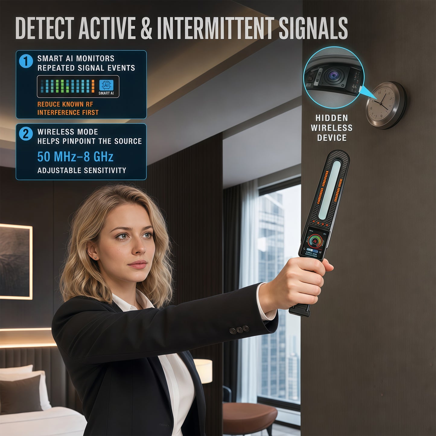 KAXYUYA Hidden Camera Detector & RF Signal Scanner – Anti-Spy Device with GPS Tracker Detection, Magnetic Field Sensor, Infrared Camera Finder & Stranger Alarm, Portable Rechargeable Bug Sweeper