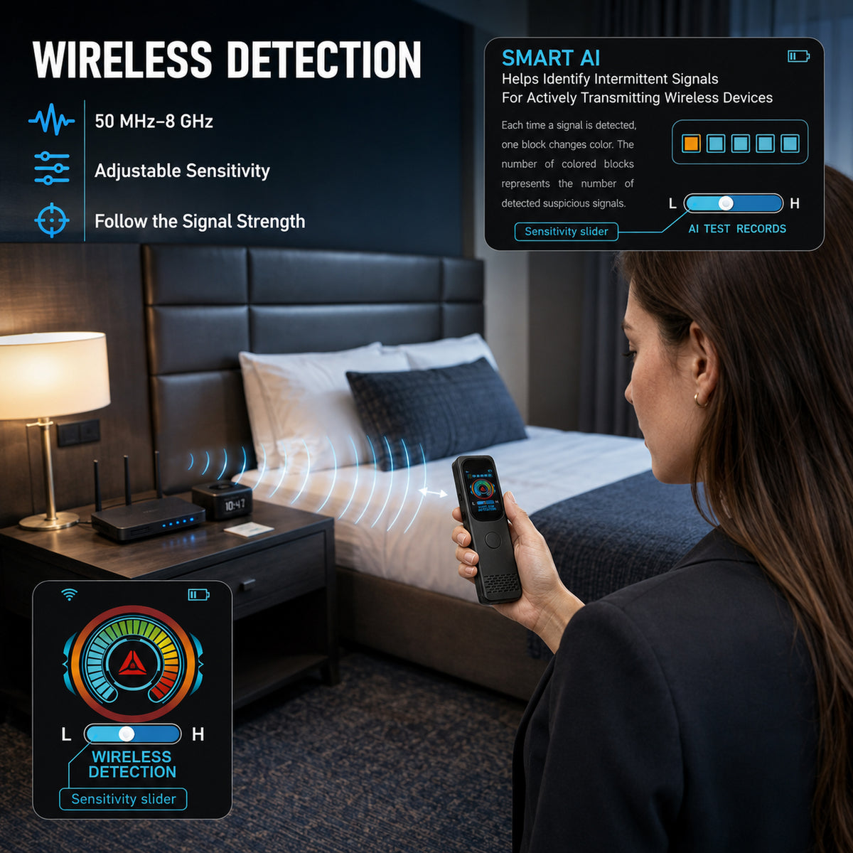 KAXYUYA Hidden Camera Detector & GPS Tracker Detector, RF Signal Scanner with Infrared Camera Lens & Magnetic Field Detection