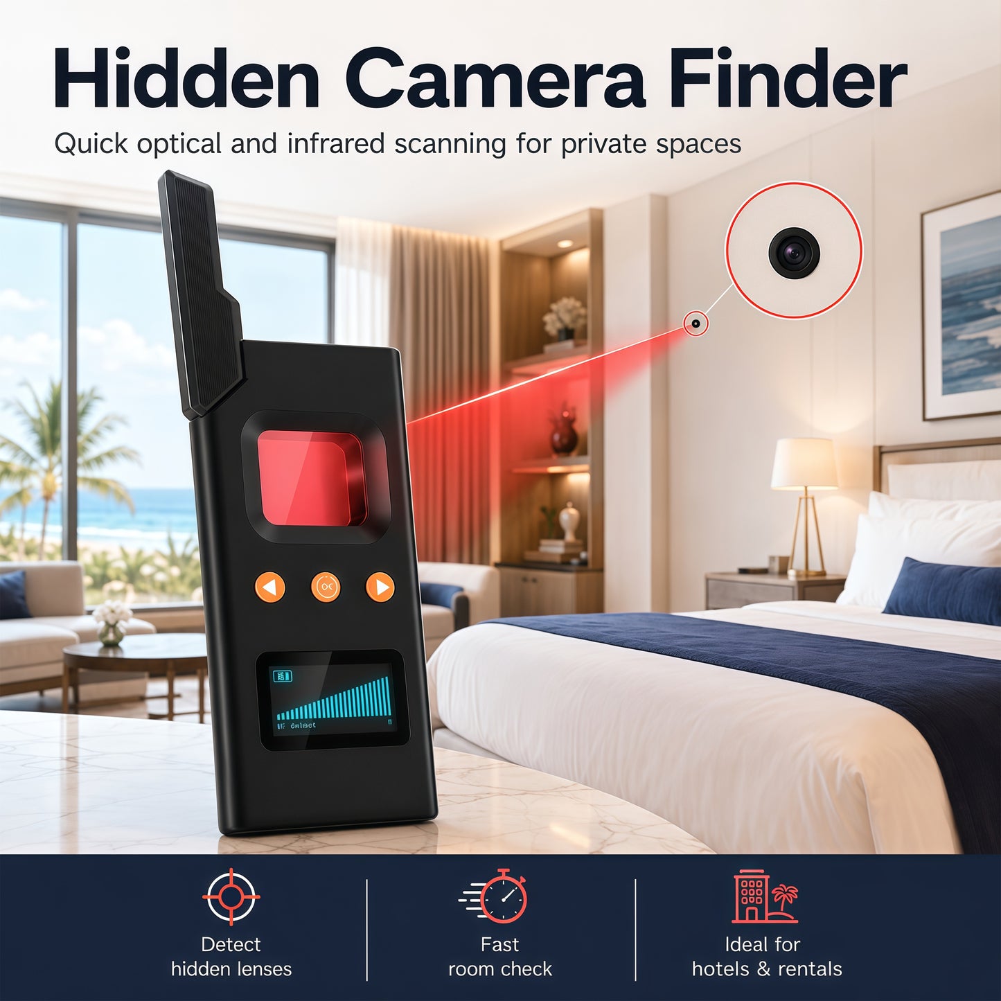 Hidden Camera Detector & RF Signal Scanner, Anti Spy Device with Magnetic Field Detection, GPS Tracker Finder, Infrared Camera Lens Detector, Bug Sweeper for Home Hotel Travel Privacy Protection