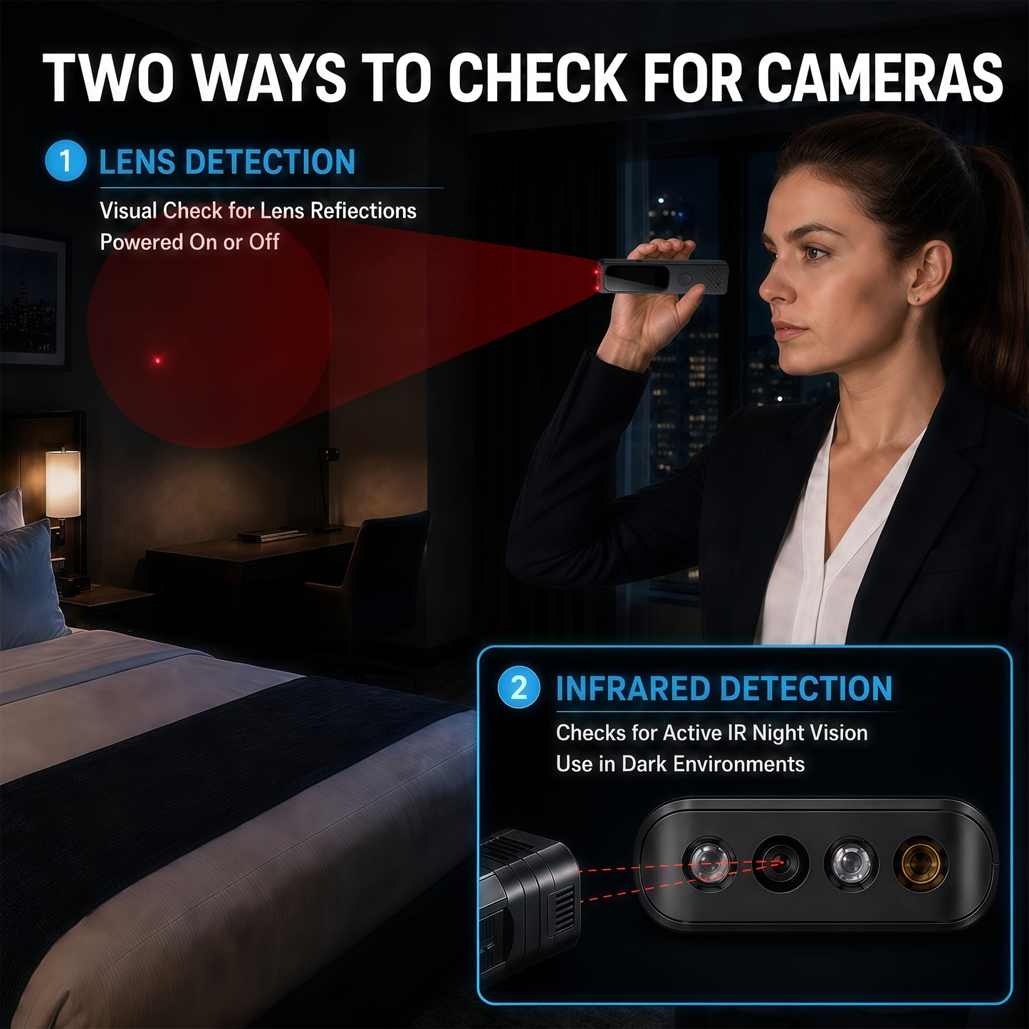 KAXYUYA Hidden Camera Detector & GPS Tracker Detector, RF Signal Scanner with Infrared Camera Lens & Magnetic Field Detection