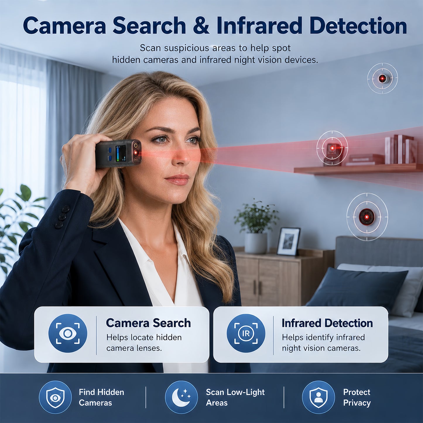 KAXYUYA Hidden Camera Detector & GPS Tracker Detector, RF Bug Sweeper & Listening Device Detector for Car, Hotel & Travel