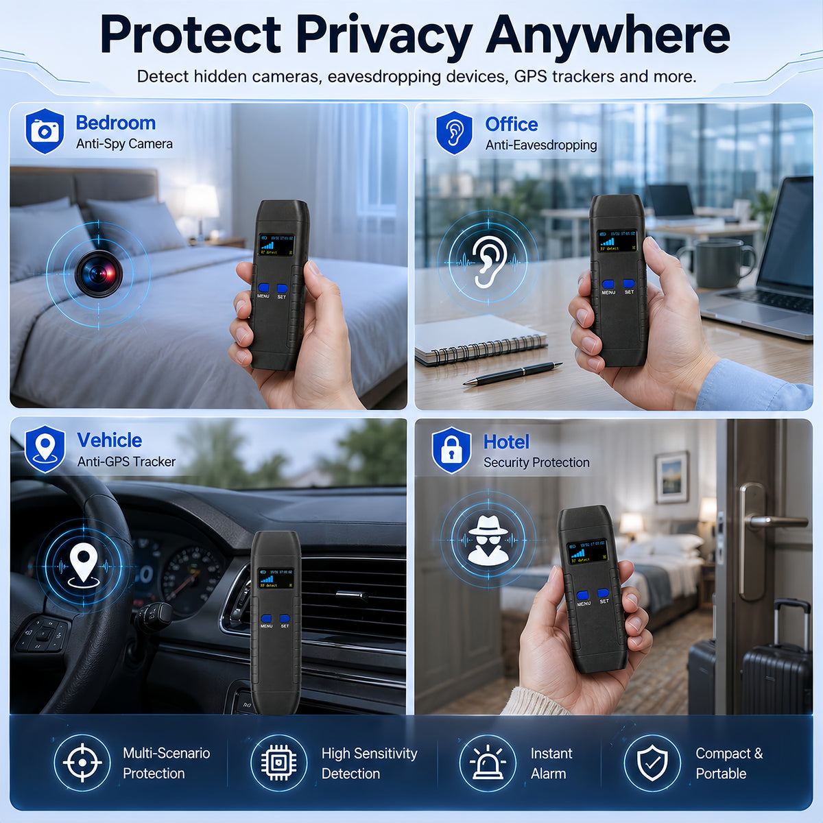 KAXYUYA Hidden Camera Detector & GPS Tracker Detector, RF Bug Sweeper & Listening Device Detector for Car, Hotel & Travel